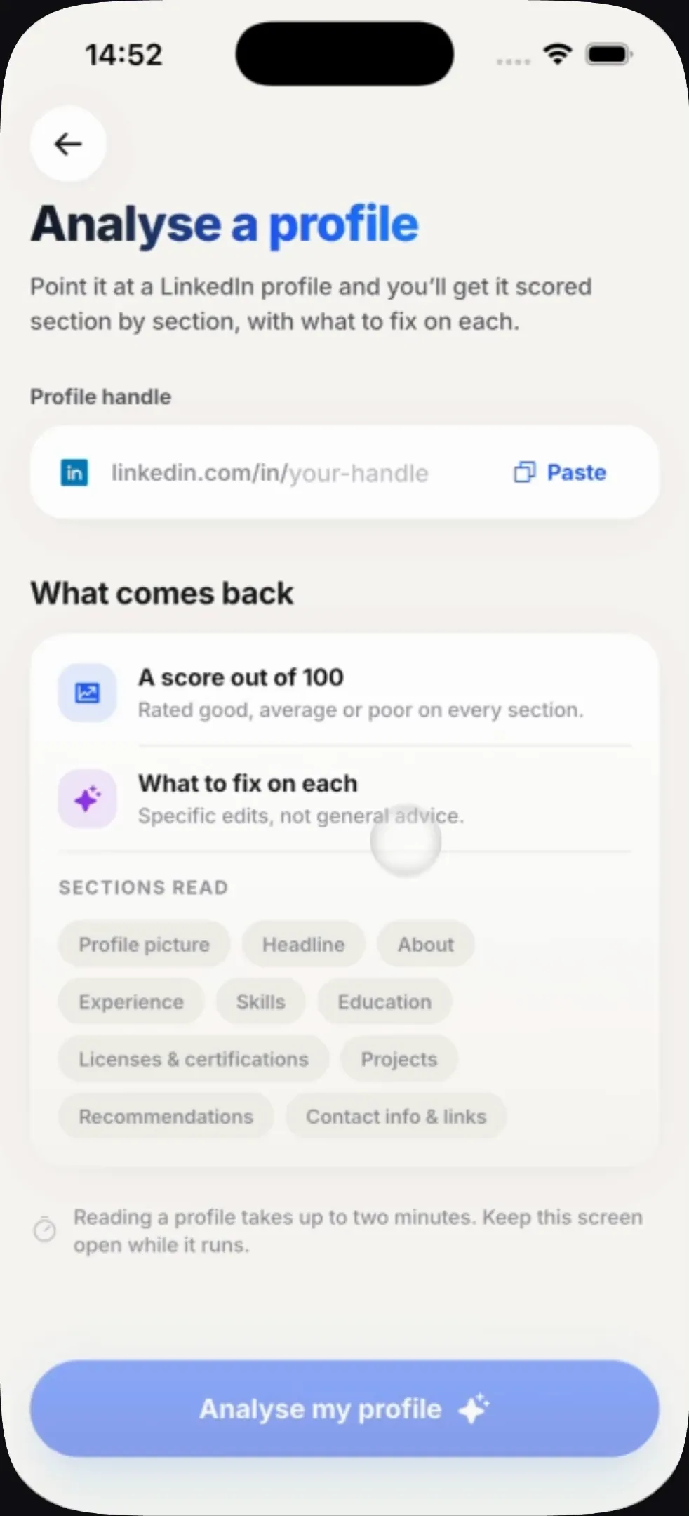 Standout — paste a LinkedIn handle to analyse
