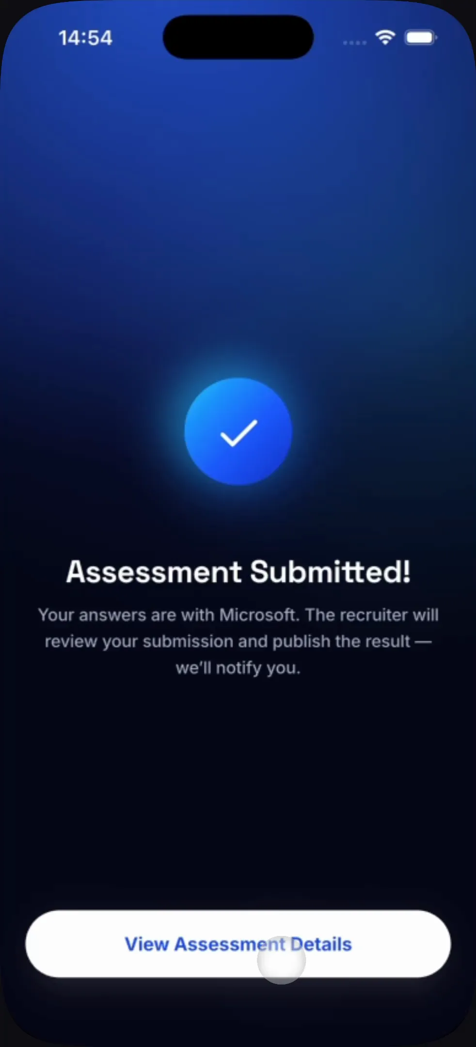Standout — assessment submitted confirmation