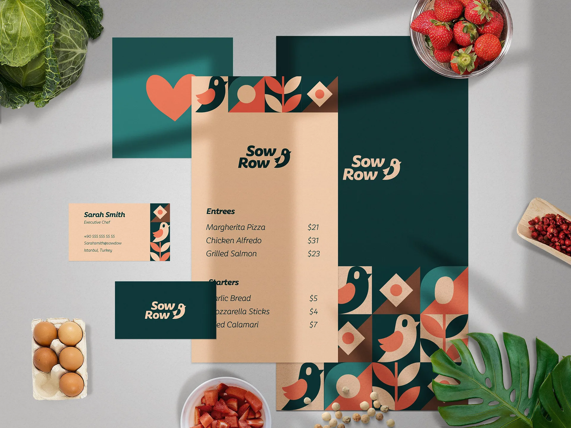 Sow Row — menu, cards and stationery flat-lay