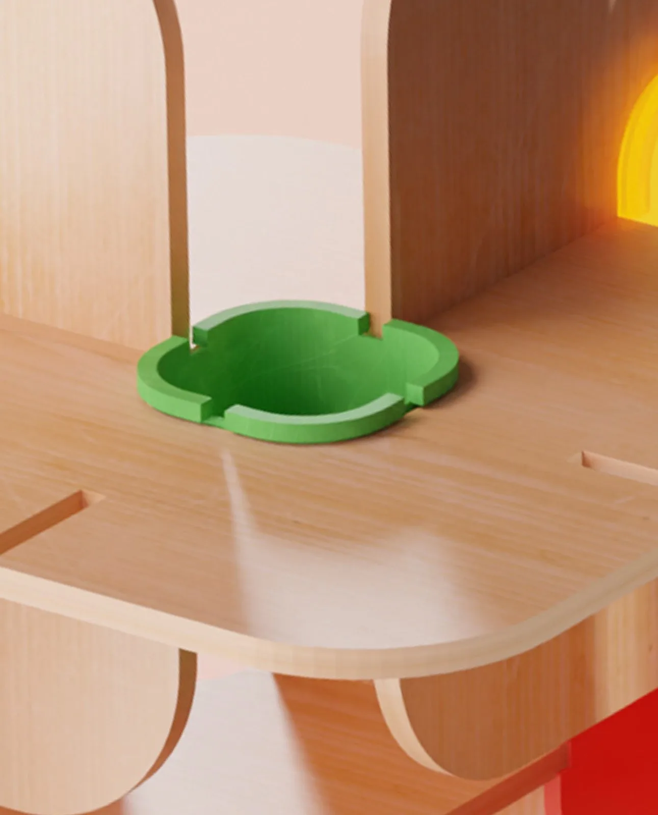 Slot-Fit — green bowl seated in a panel