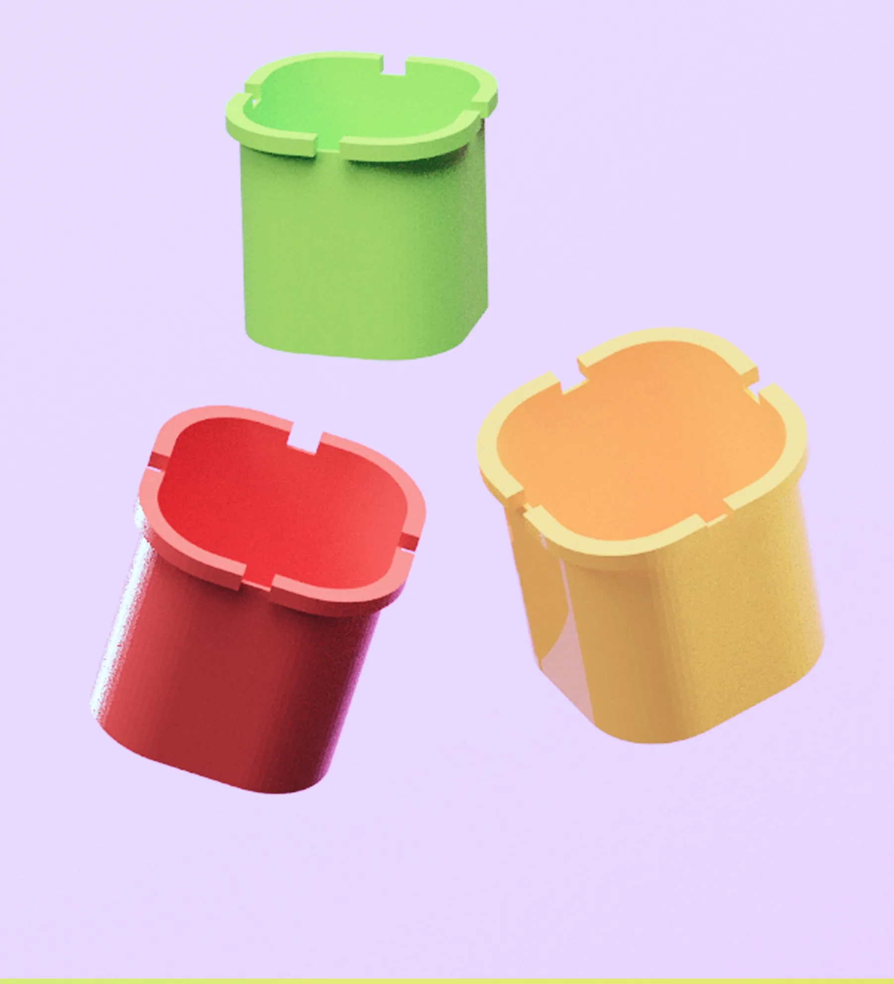 Slot-Fit — three silicone bowls in green, red and amber