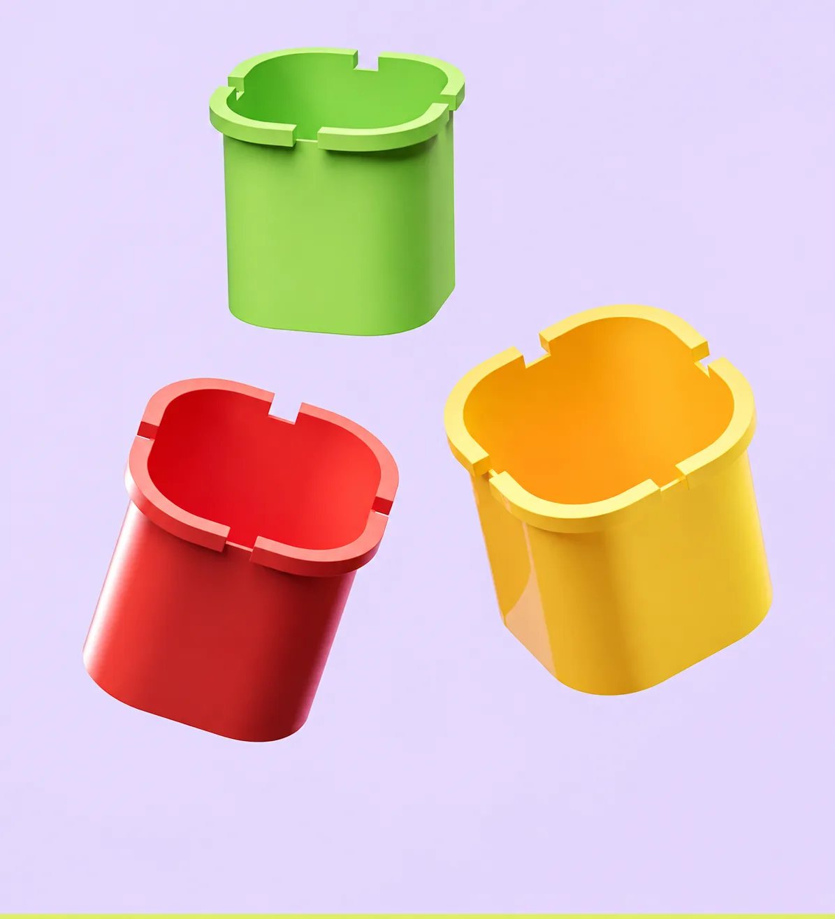 Slot-Fit — three silicone bowls in green, red and amber
