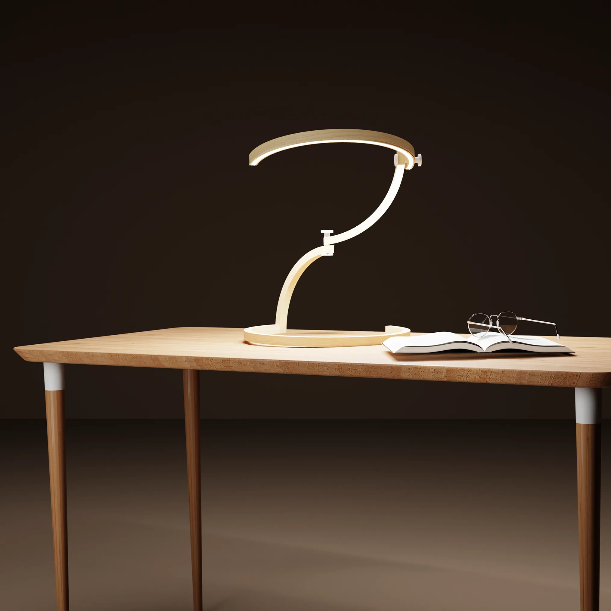 Cloop — Cloop lighting a styled desk with a book and glasses