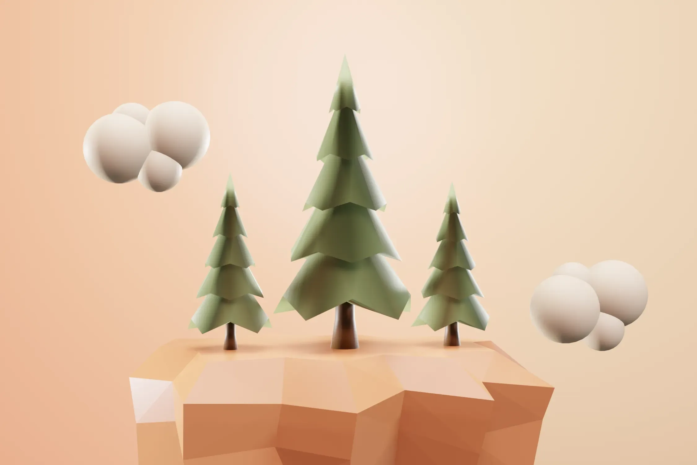 Shot — A low-poly island of pines adrift in cloud