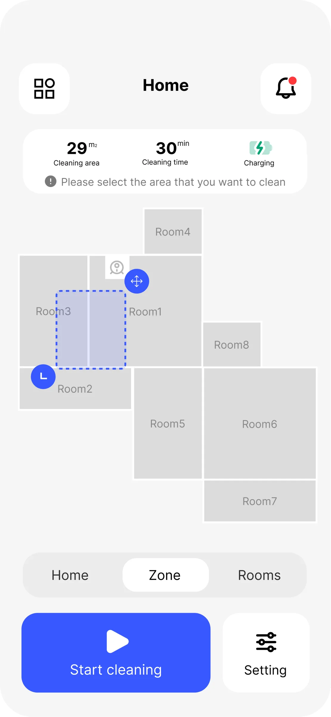 Vacuum App — drawing a zone on the map