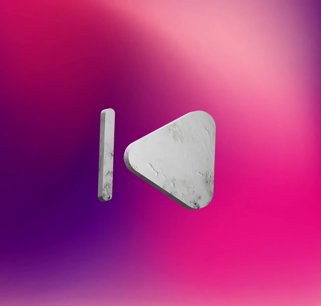 Shot — Speaker, play and image icons cut in marble, turning against a shifting gradient