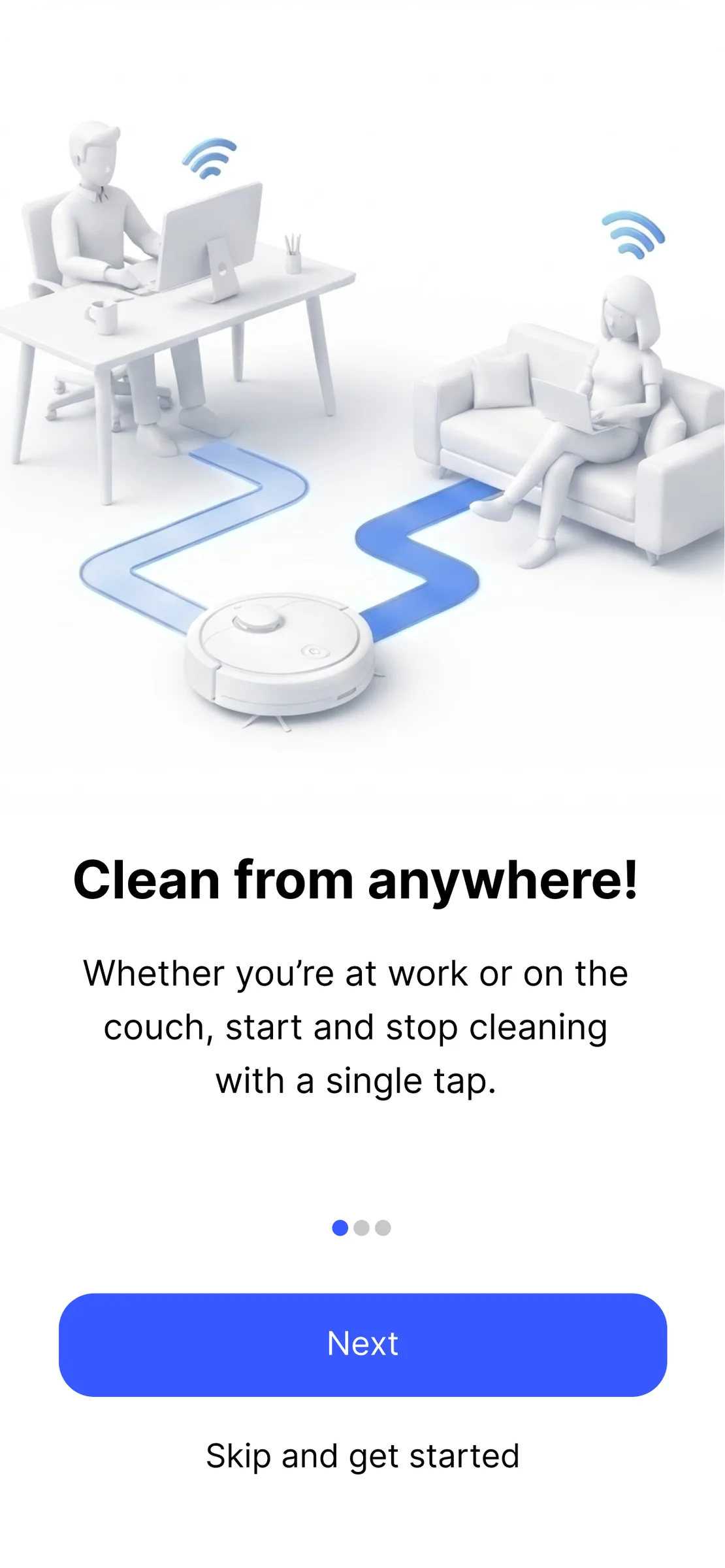 Vacuum App — onboarding: clean from anywhere