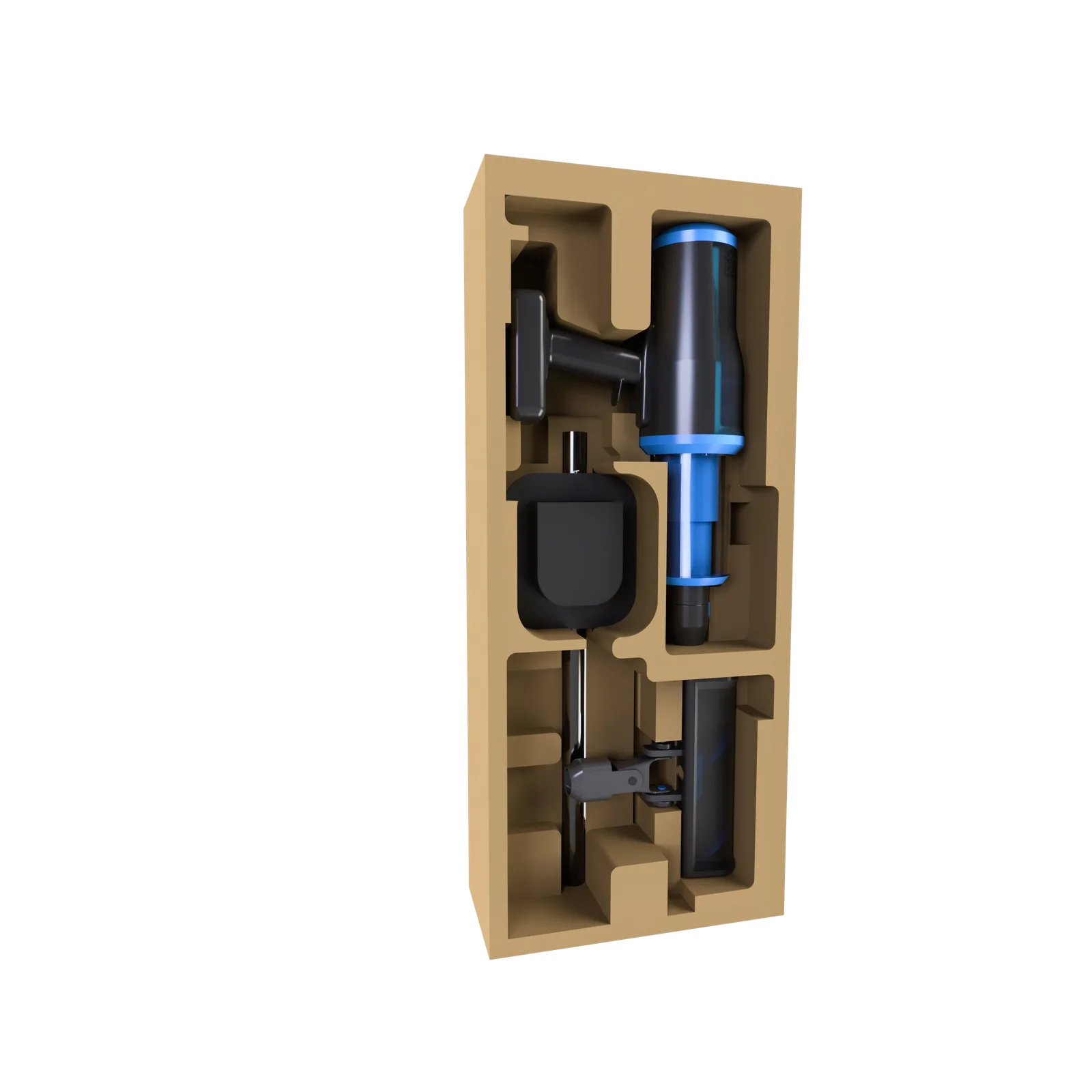 Luma — moulded fibre tray holding every module