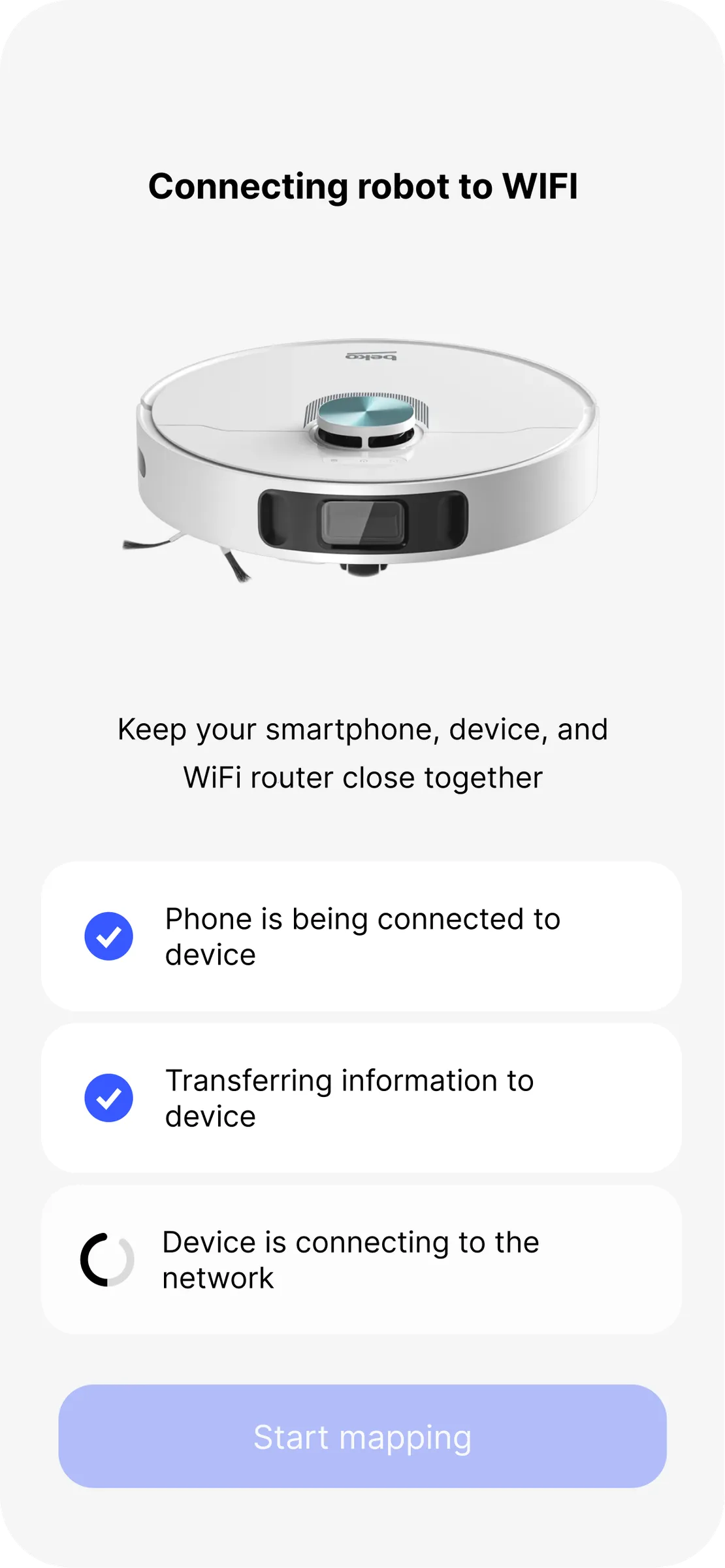 Vacuum App — connecting the robot to Wi-Fi