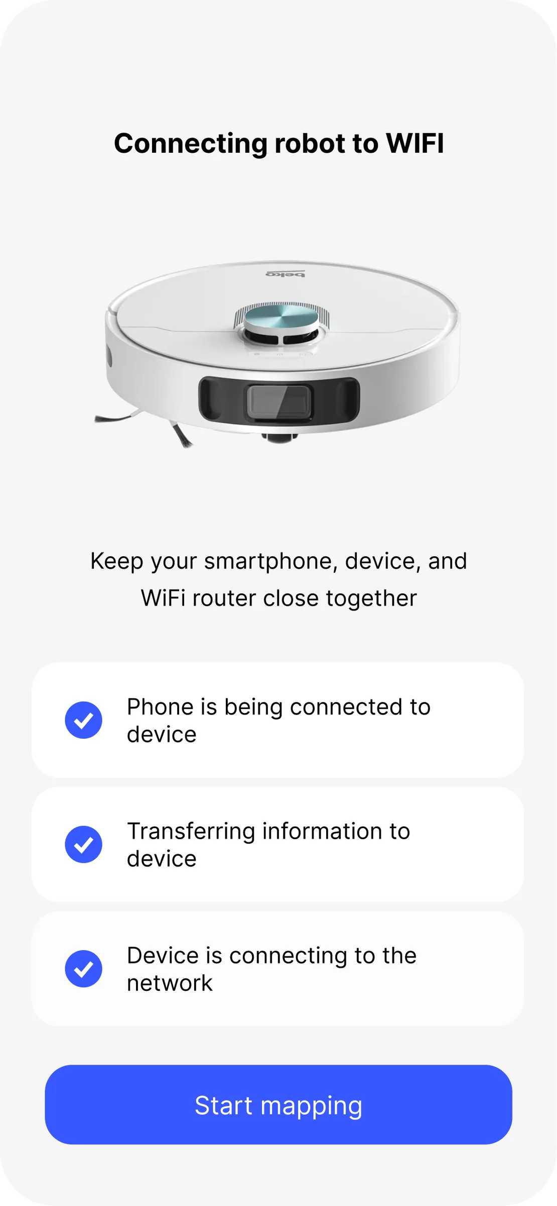 Vacuum App — connected, ready to map