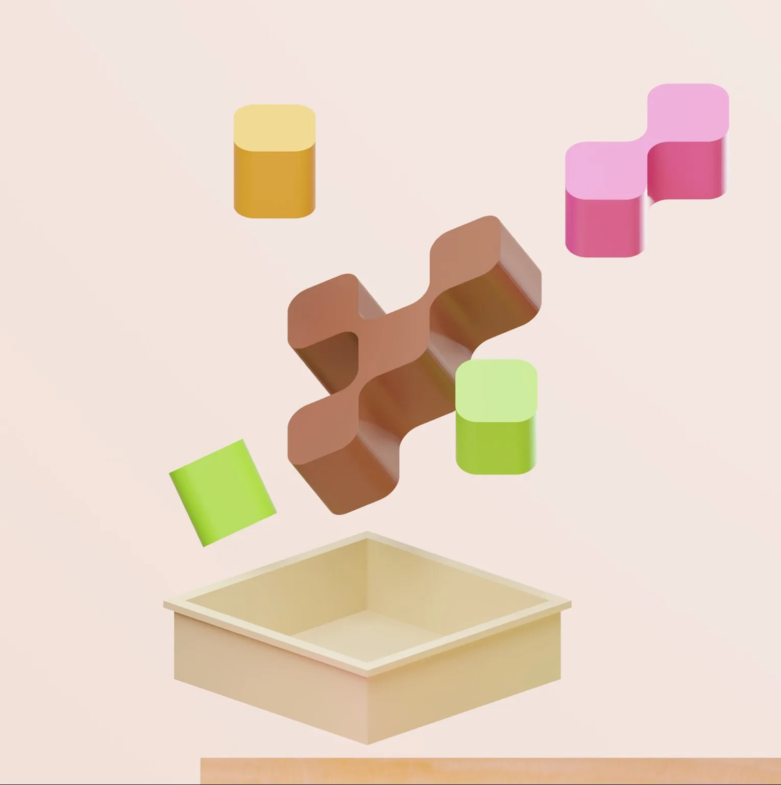 Morpho — puzzle pieces mid-air above a tray