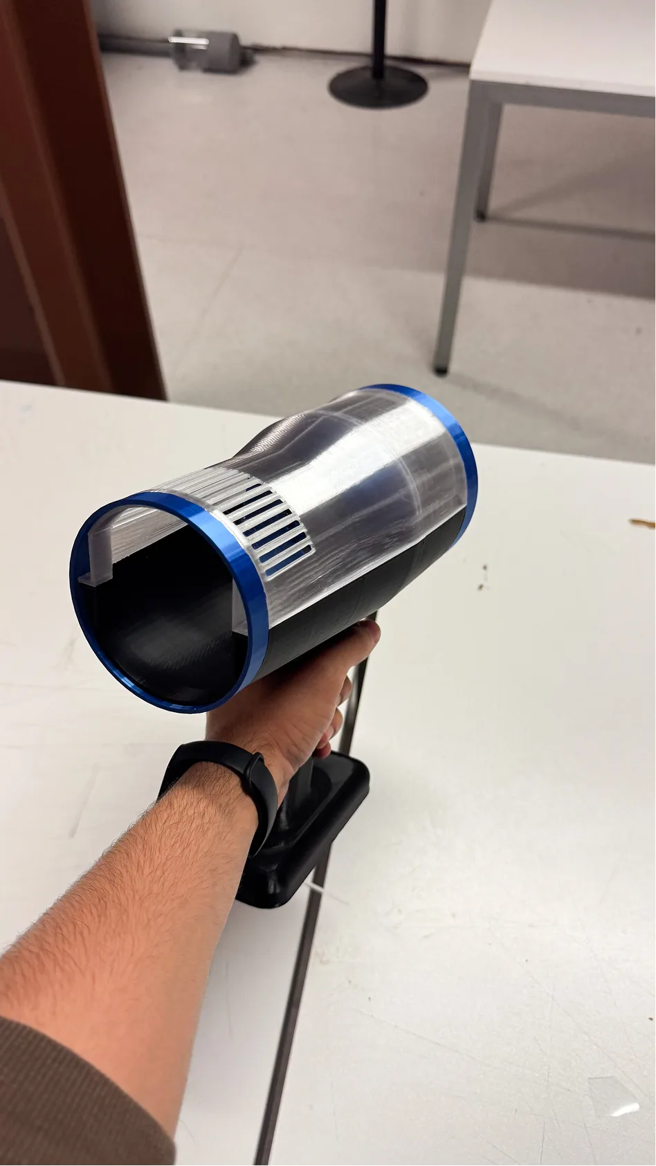Luma — the transparent chamber prototype held in hand