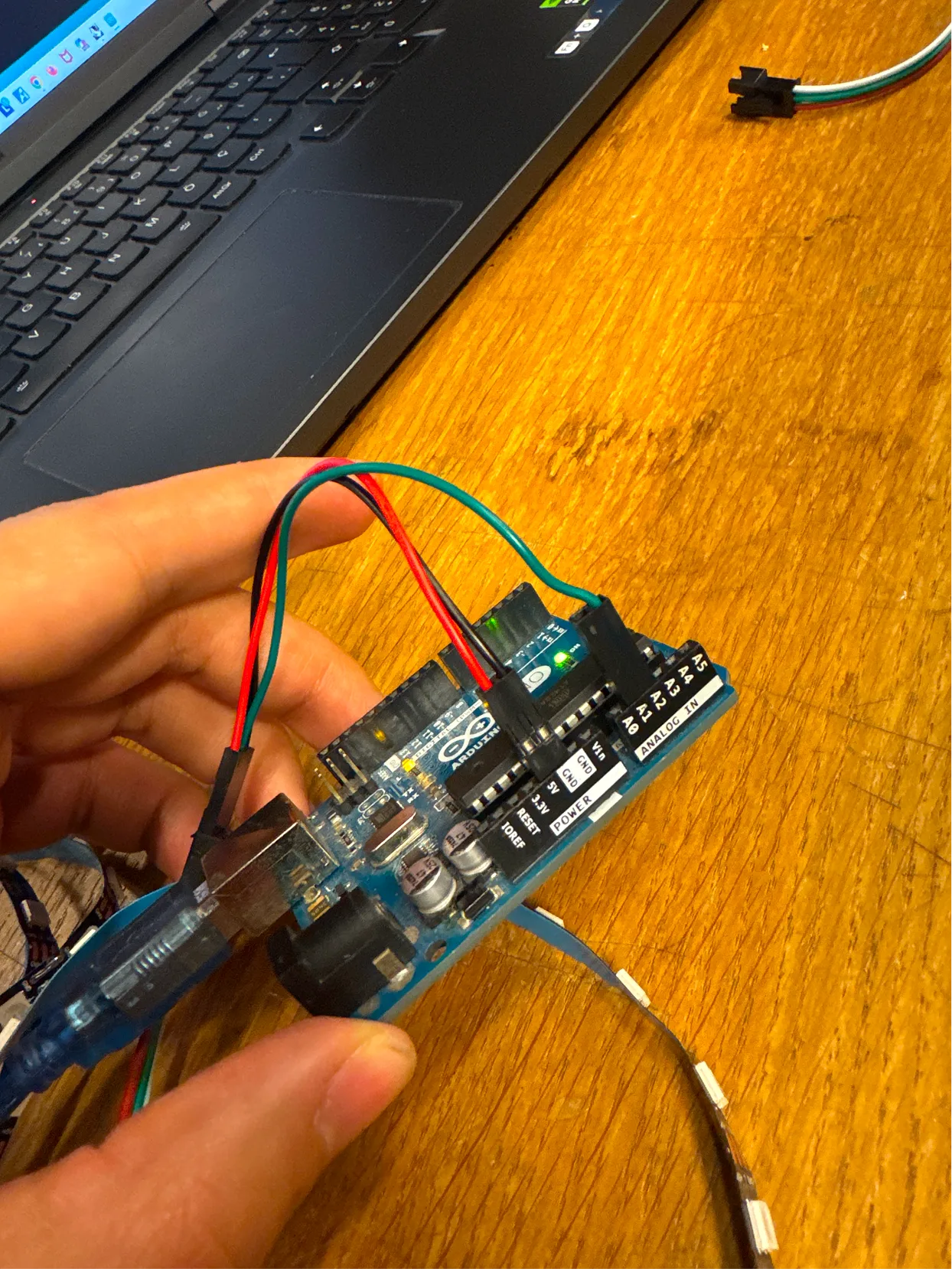 Luma — Arduino and LED strip wired up on a desk
