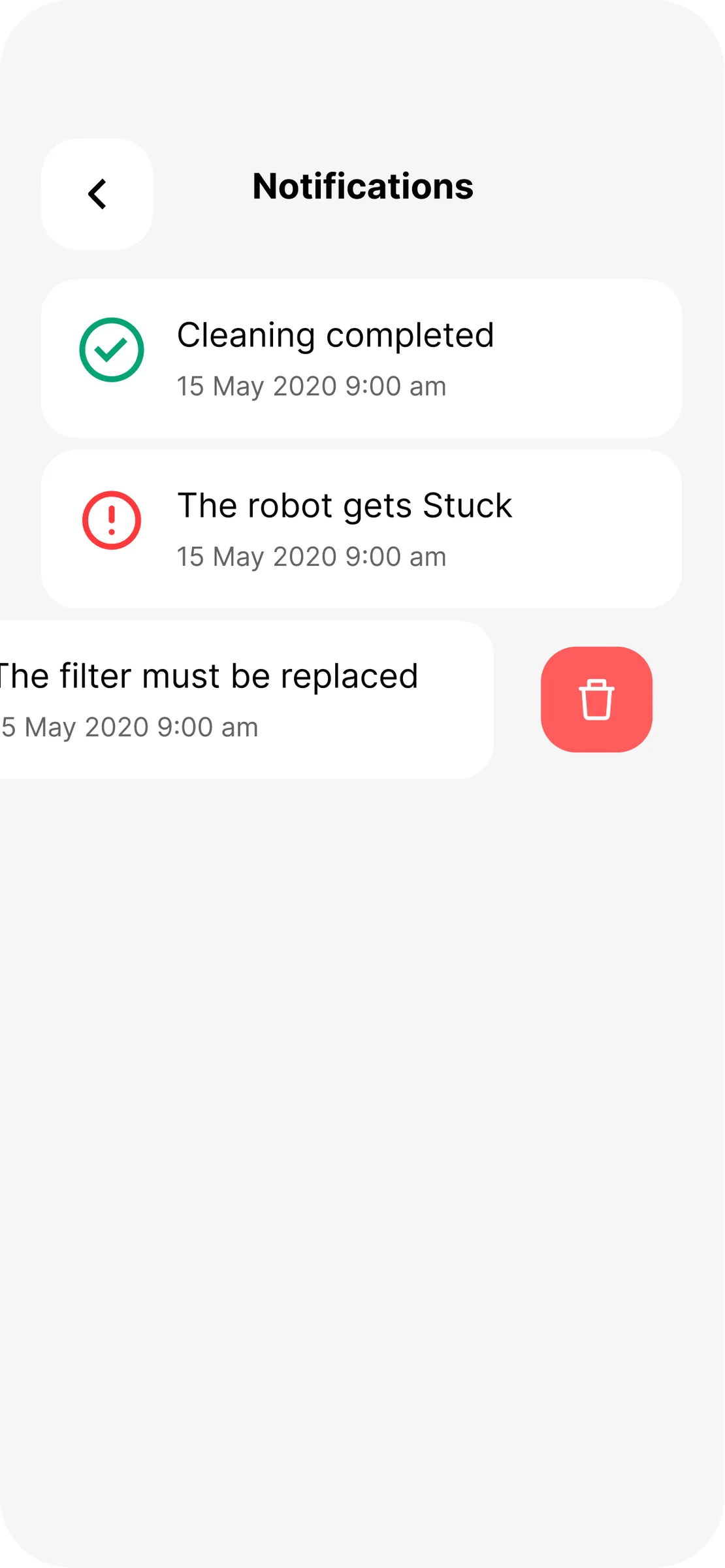Vacuum App — notification history
