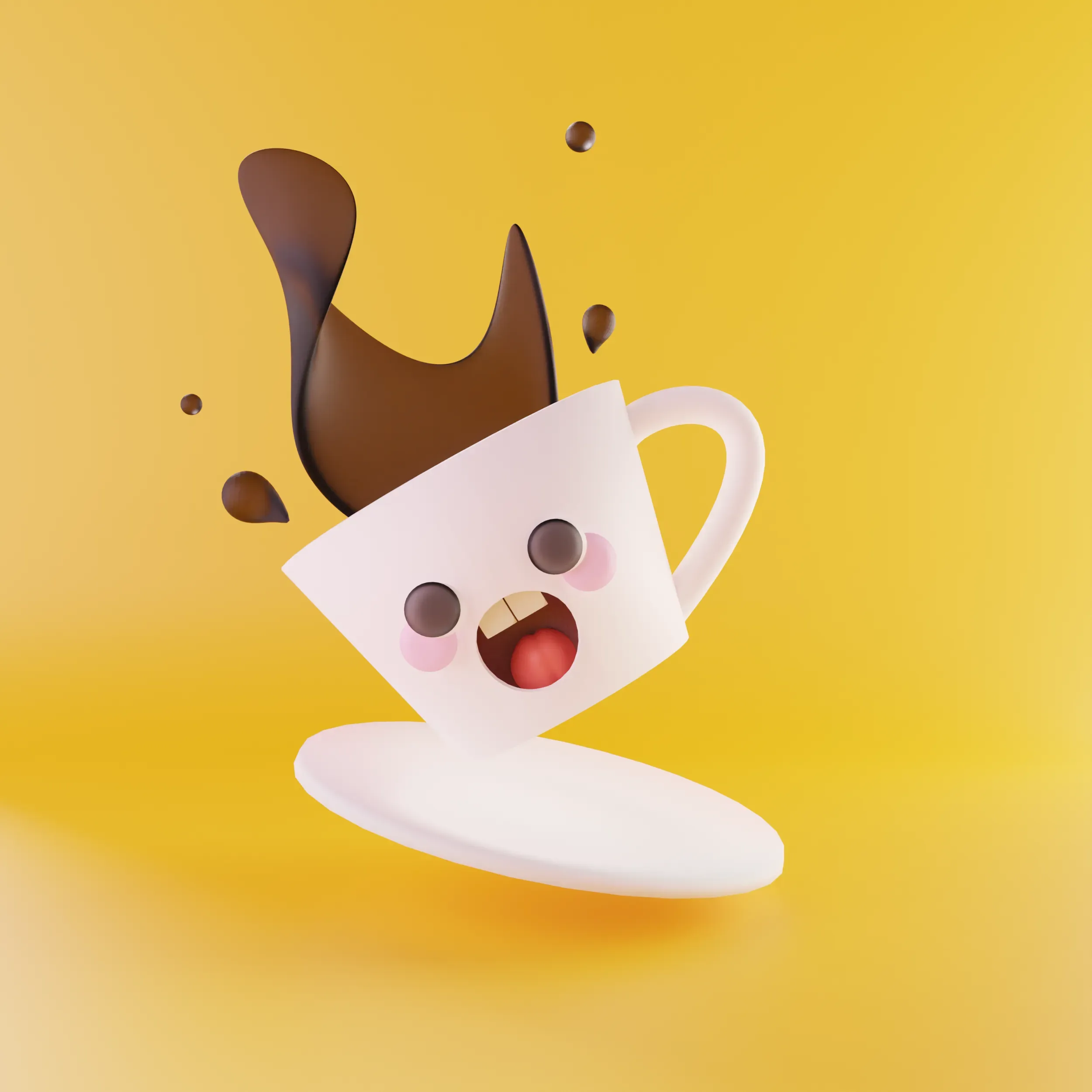 Shot — A teacup tipping, chocolate arcing out of it