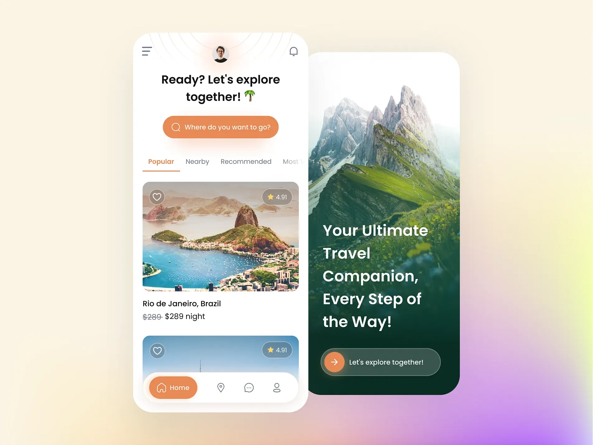 Shot — A travel app opening on a destination and its stays