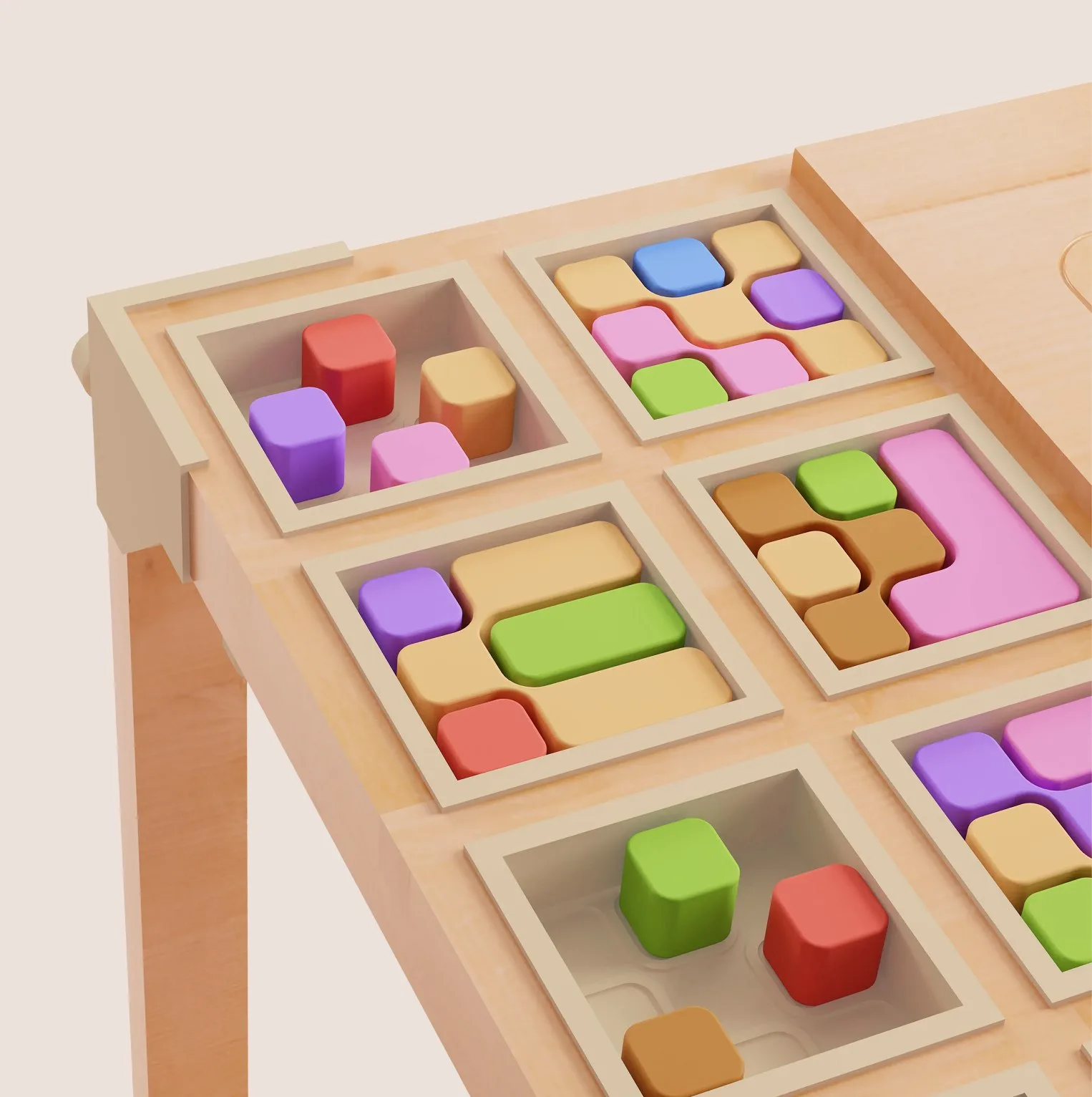 Morpho — the tray grid loaded with coloured pieces