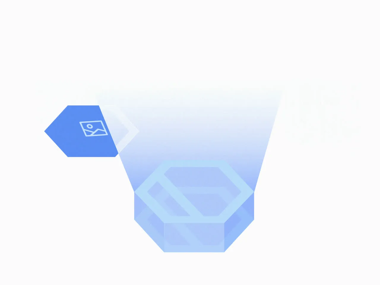 Shot — An image chip passing through a faceted glass hopper — an upload, drawn