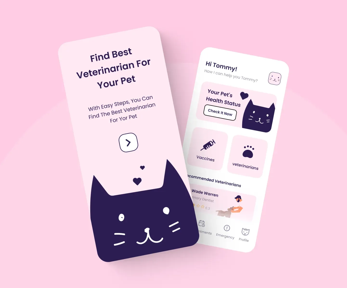 Shot — A pet care app — find a veterinarian, and a pet's health status
