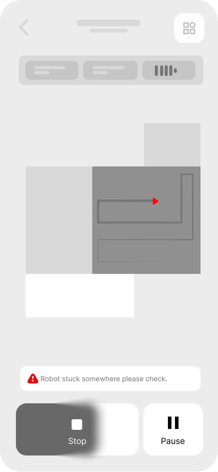 Vacuum App — wireframe — stuck robot
