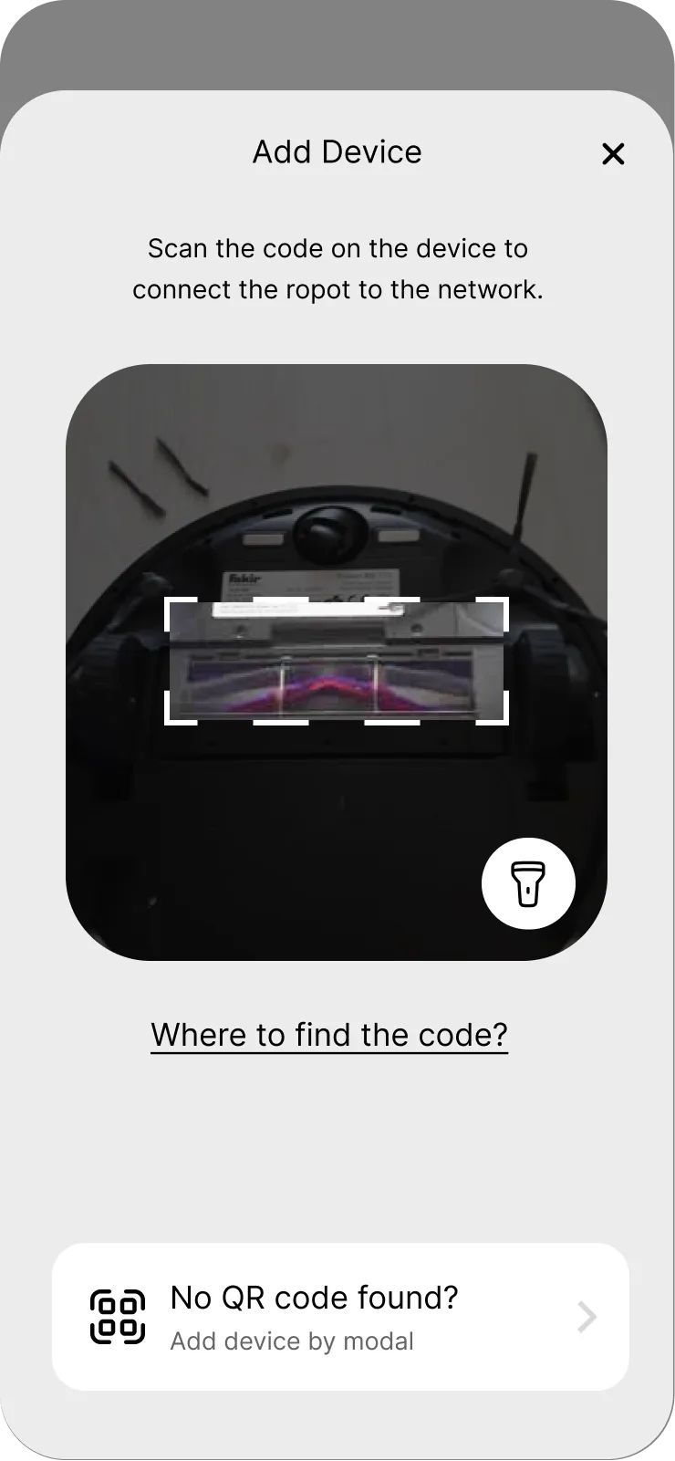 Vacuum App — wireframe — QR pairing