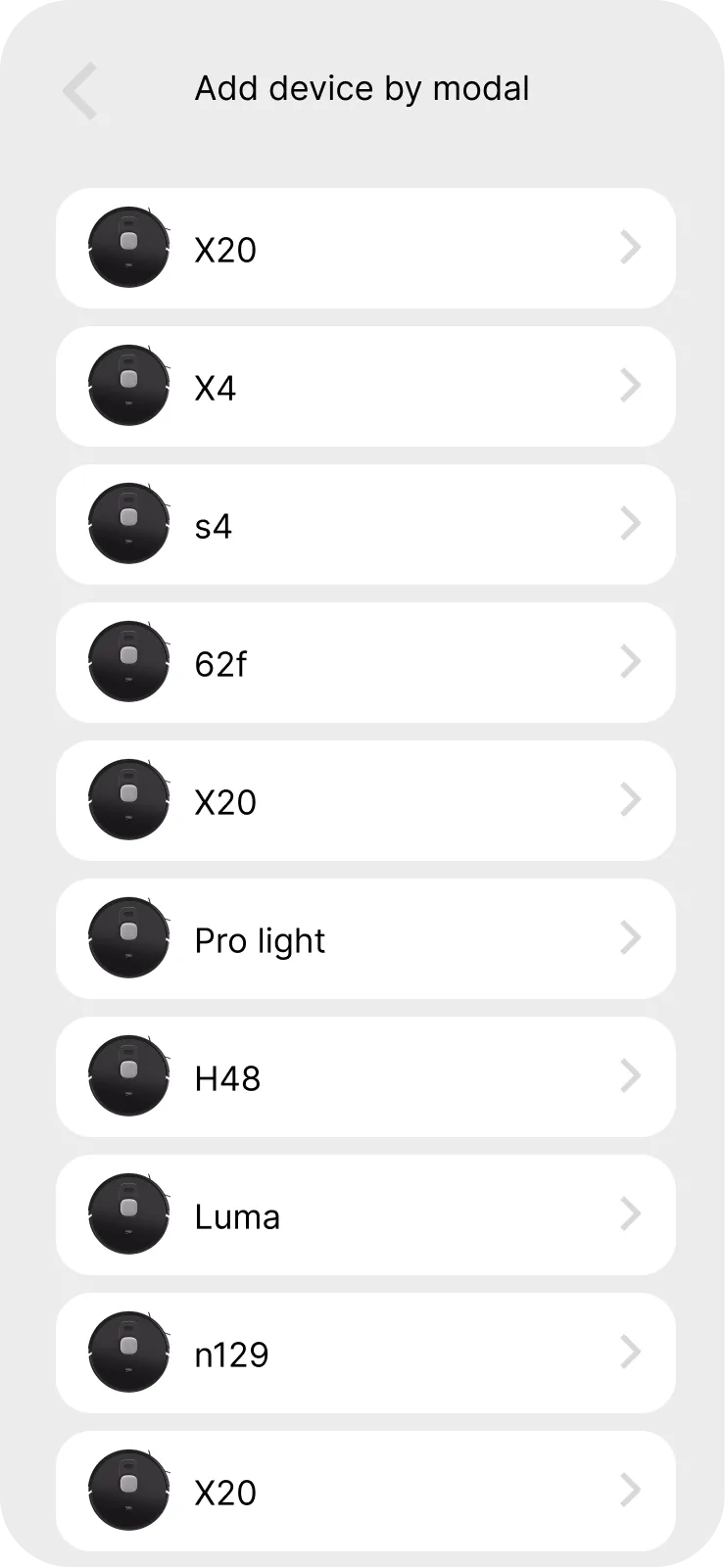 Vacuum App — wireframe — pick by model