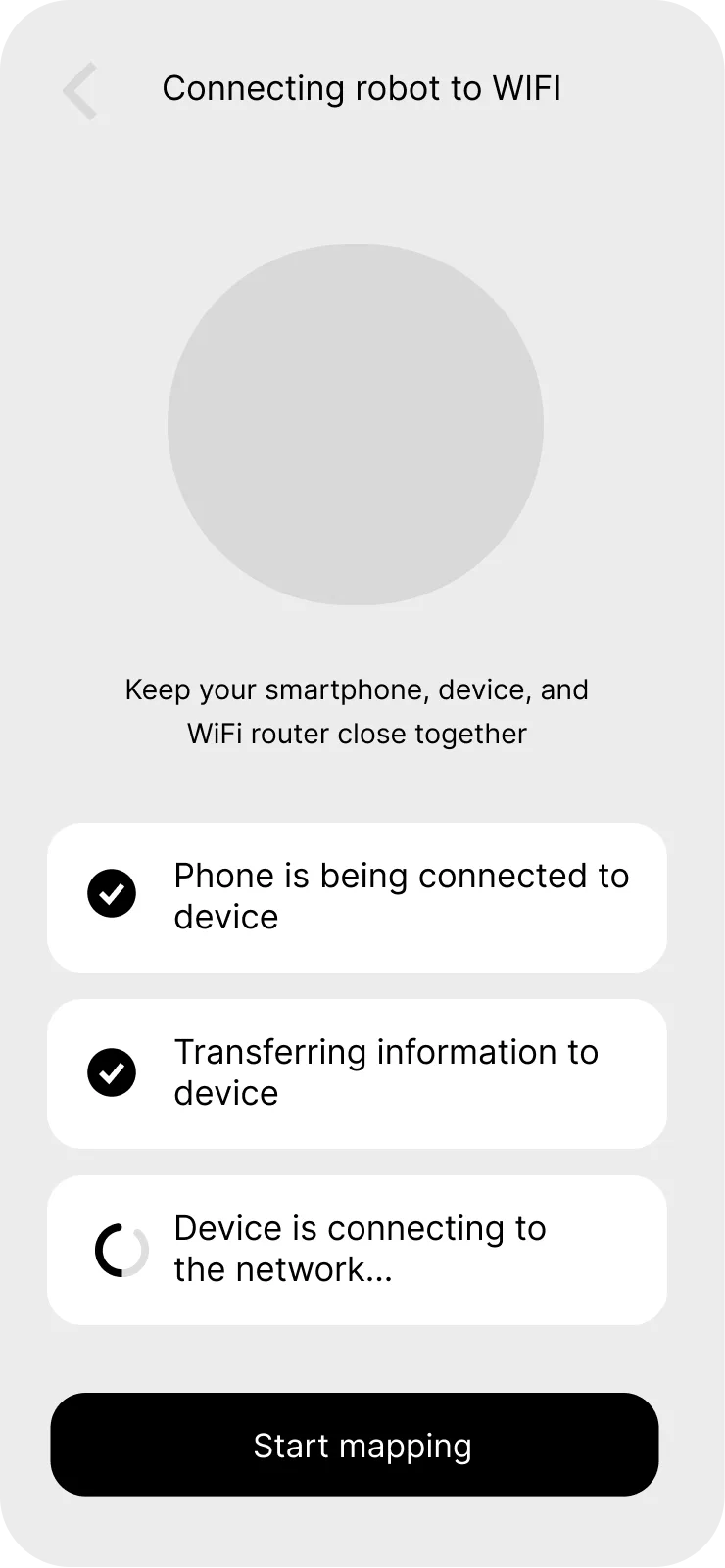 Vacuum App — wireframe — connecting to Wi-Fi