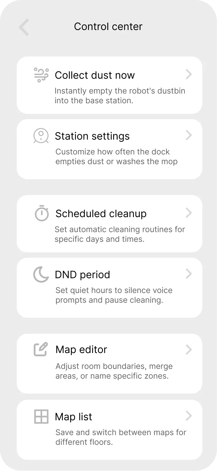 Vacuum App — wireframe — control centre